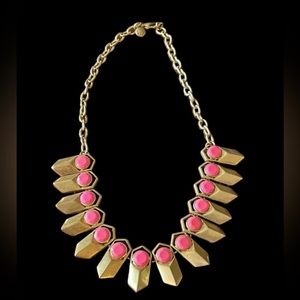 J. Crew Barbie Pink Beads & Gold Art Deco Statement Boho, Glam Designer Necklace